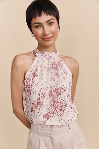 Floral printed halter top tied at back