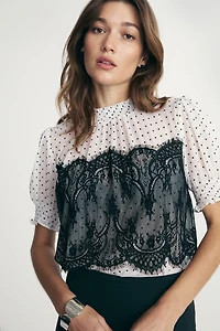 Polka dot tulle and lace blouse