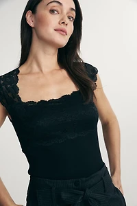 Ribbed top with lace combo