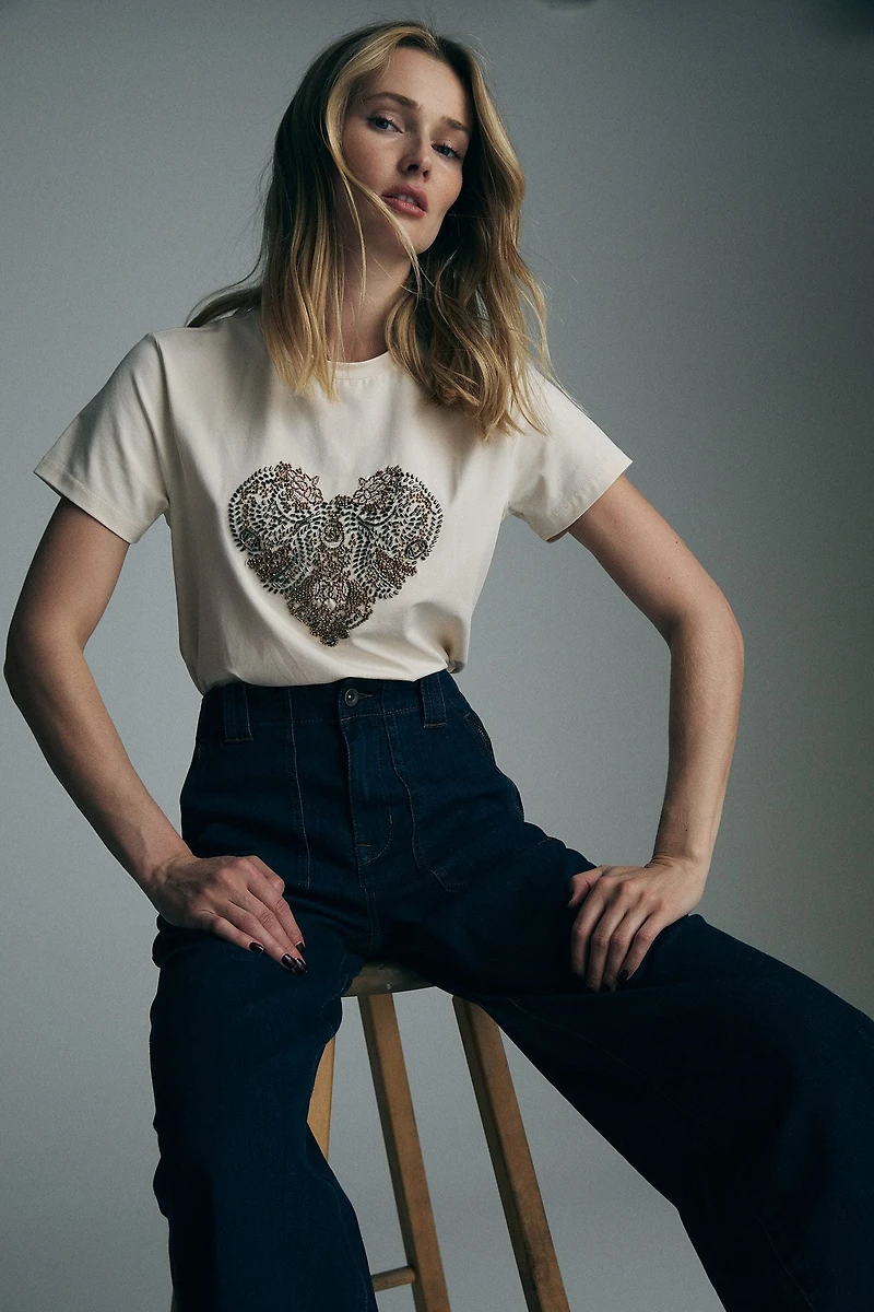 T-shirt coeur brodé