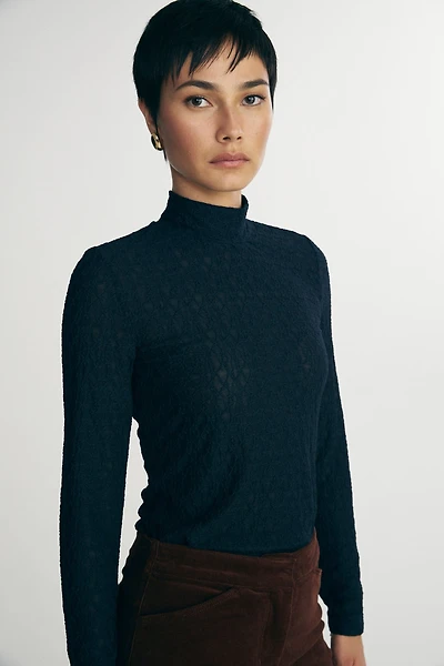 Mock neck lace top