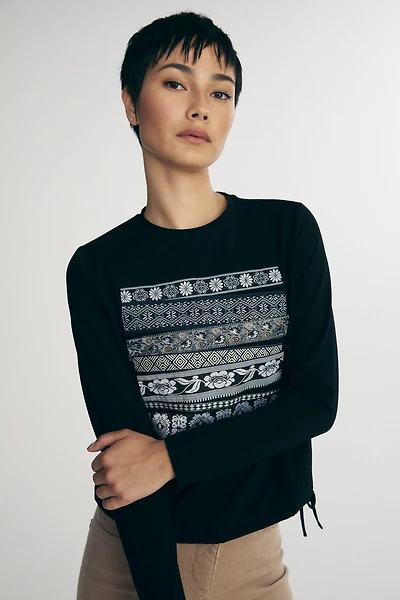 Crew neck top with applied ribbon