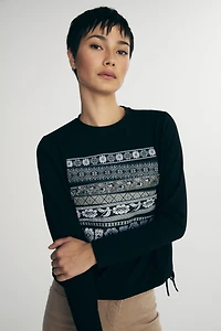 Crew neck top with applied ribbon