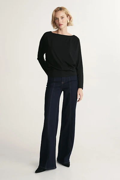 Boat-neck dolman-sleeve top