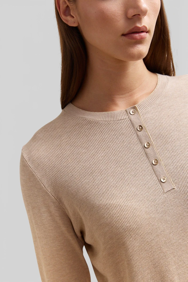 Henley collar sweater with lurex detail