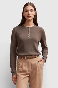 Henley collar sweater with lurex detail