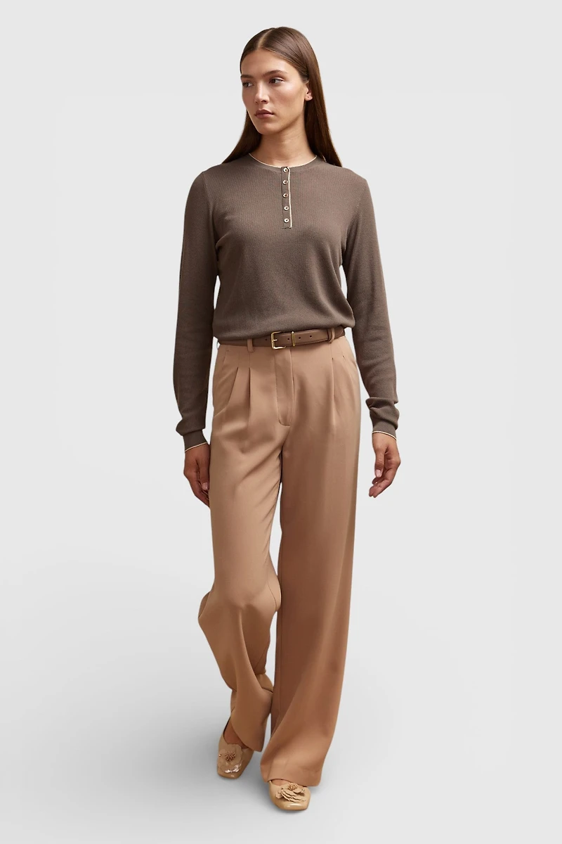 Henley collar sweater with lurex detail