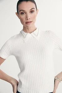 Polo en maille texturée à col amovible