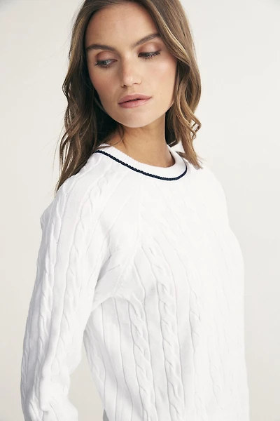 Crew neck cable knit sweater