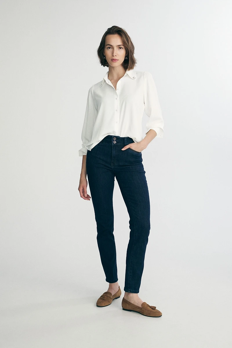 Push up high waist slim jean with ribbon