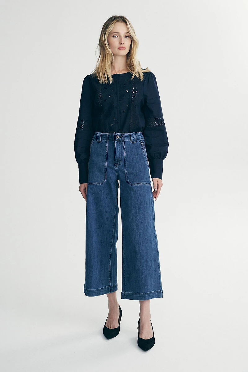 Wide leg jeans with zips