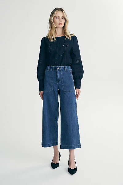Wide leg jeans with zips