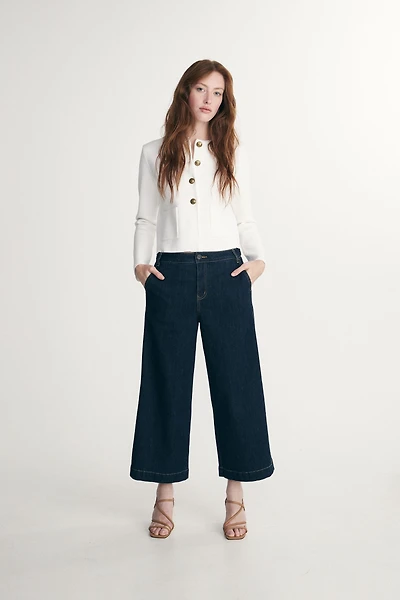 Wide leg crop high waist jean