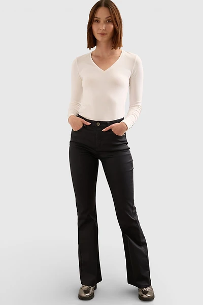 High Waist Bootcut Coated Pant