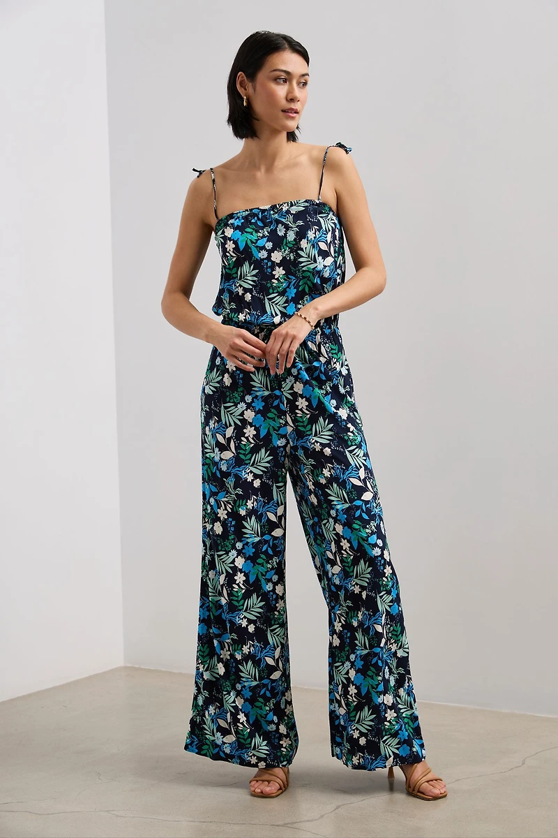 Printed sleeveless wide leg jumpsuit