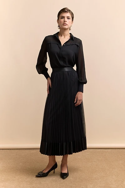 Jupe en mesh plissée et satin