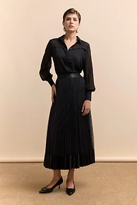 Jupe en mesh plissée et satin