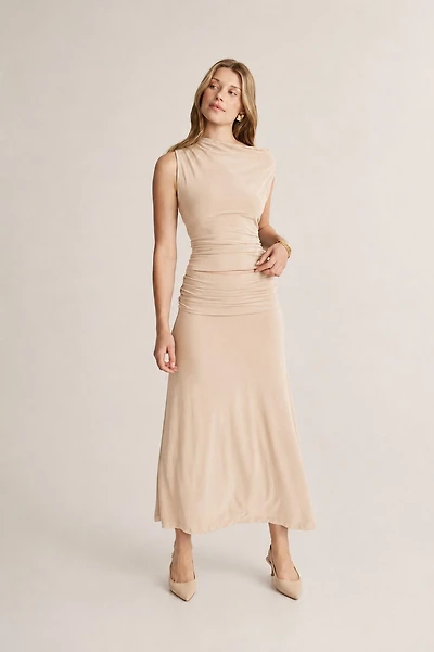 Ruched Waist Midi Skirt