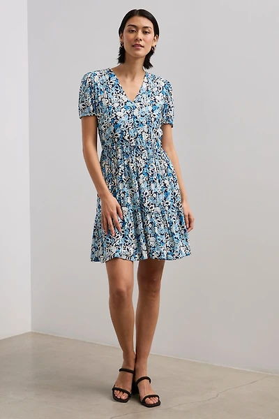 Fluid Printed Dress with Smocked Back