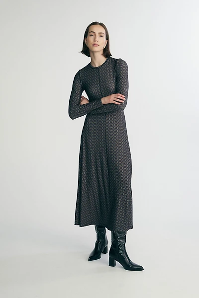 Jersey crew neck maxi dress