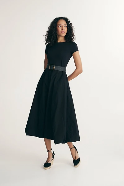 Mixed-fabric balloon dress