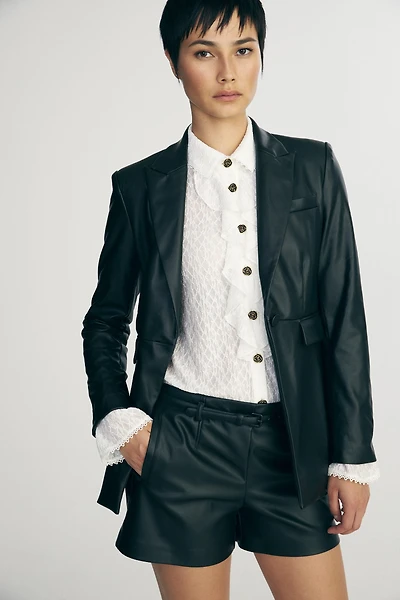 Faux leather fitted blazer