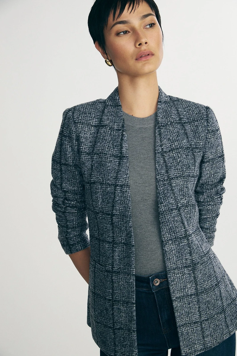 Plaid fitted stretch blazer