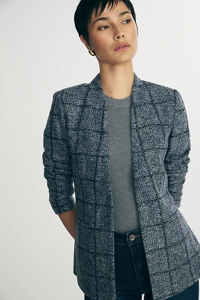 Plaid fitted stretch blazer