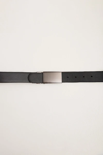 Plate buckle reversible leather belt