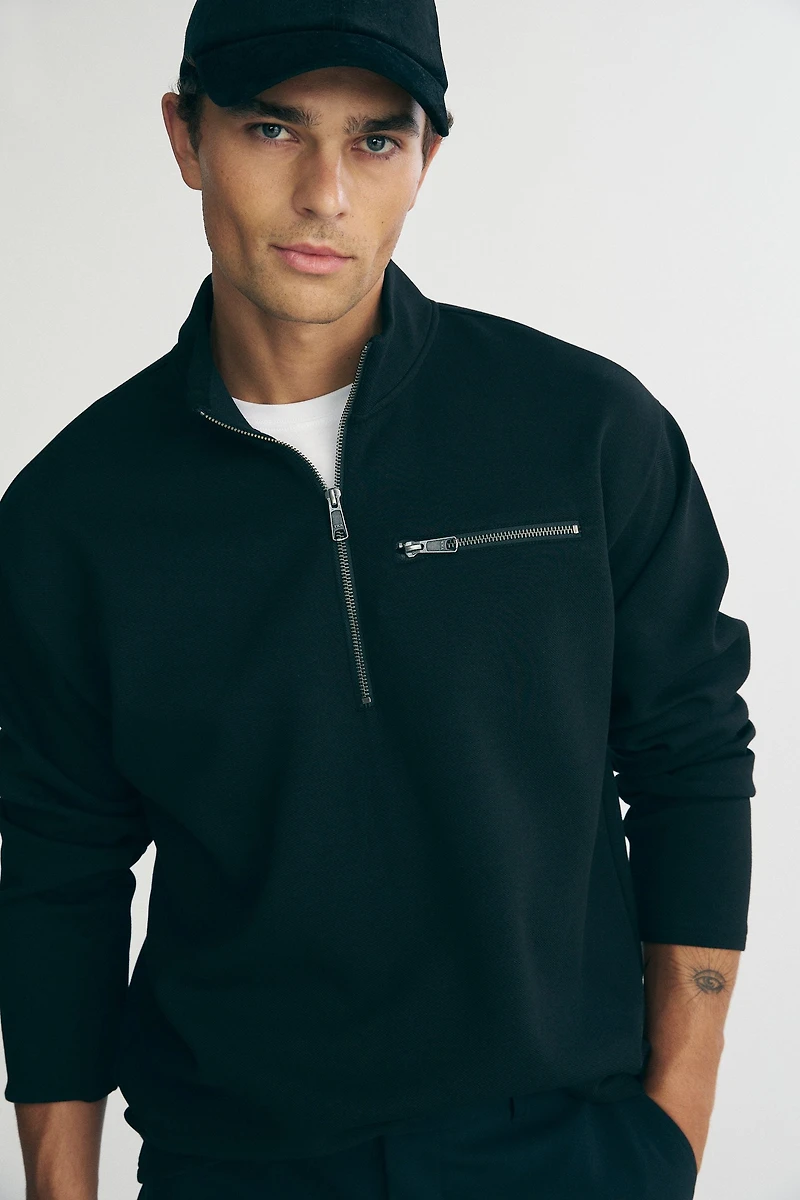 Drop shoulder half zip t-shirt