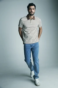 Textured striped polo