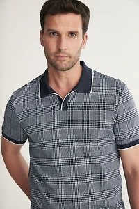 Houndstooth Zip Polo