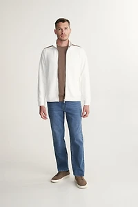 Mock neck zip cardigan with faux suede