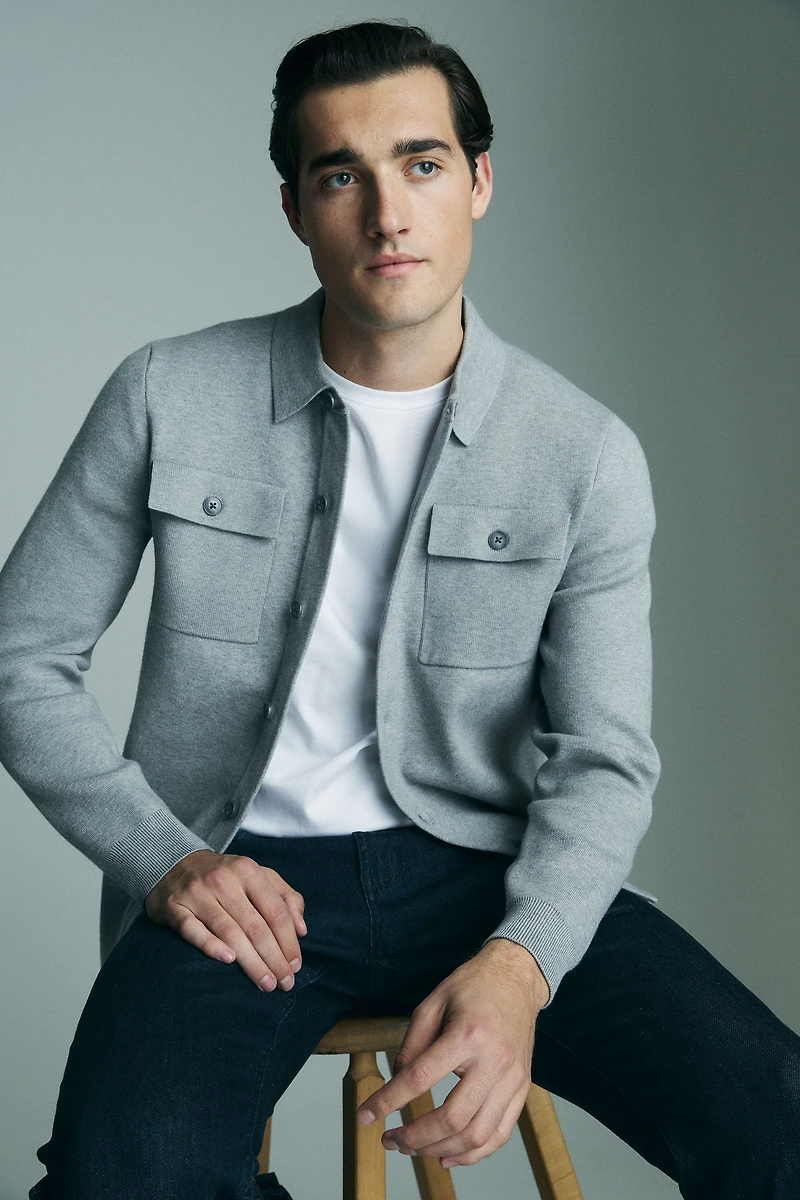 Knit cardigan with overshirt style