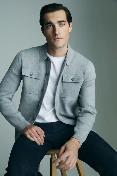 Knit cardigan with overshirt style