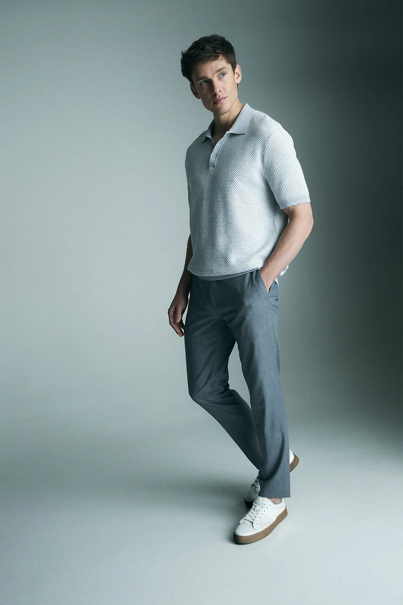 Two tone textured knitted polo