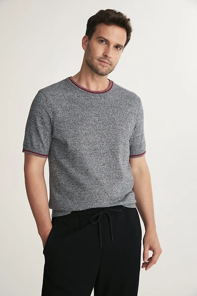 Short Sleeve Sweater with Contrast Details