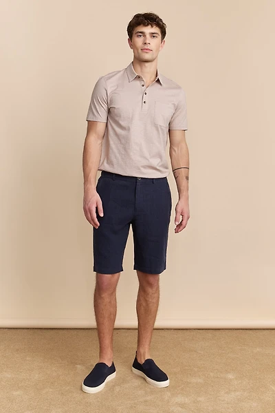 Elastic waistband linen bermuda