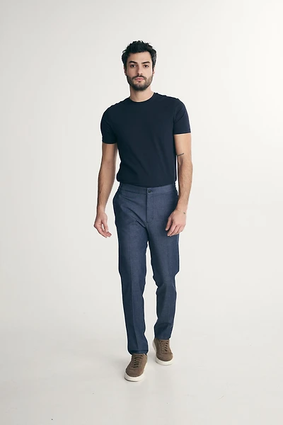Denim-look Slim-fit pant with elastic sides