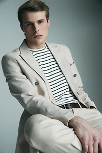 Linen double breast fitted blazer