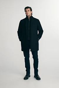 Herringbone coat with removable collar