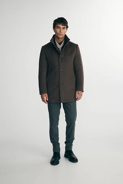 Cashmere blend coat with removable collar