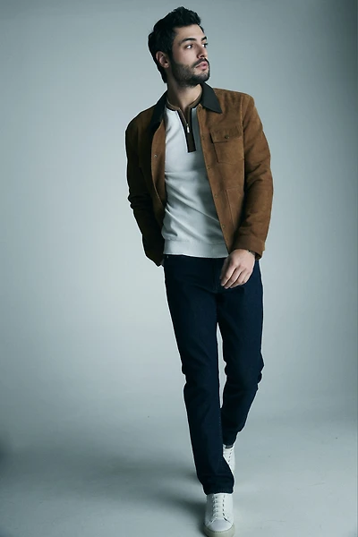 Surchemise en daim de chèvre avec col cuir