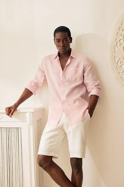 Elastic waistband linen bermuda