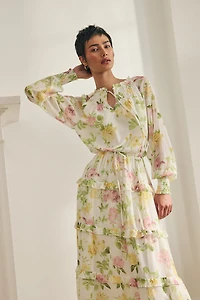 Floral printed dress with frills