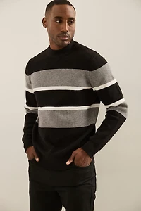 Pull col montant à rayures