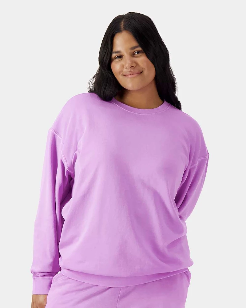 Sweatshirt Unisexe Léger Teint en Pièce à Col Ras du Cou