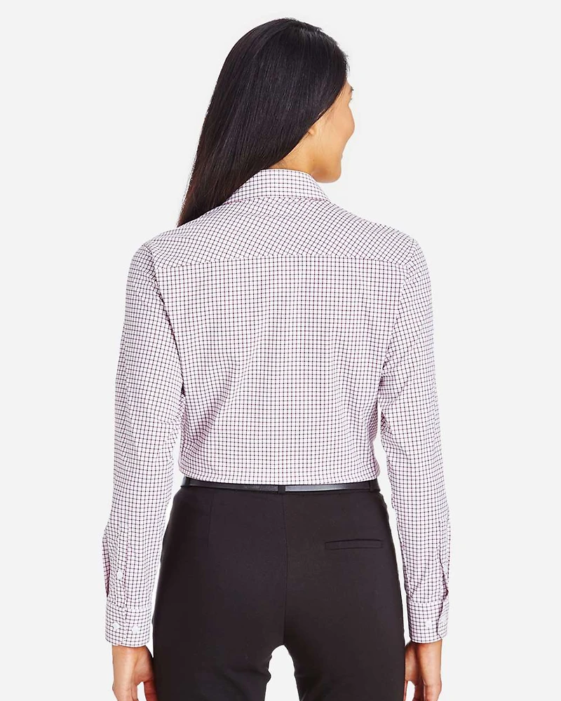 Women's CrownLux Performance® Micro Windowpane Woven Dress Shirt | T-Shirt Time