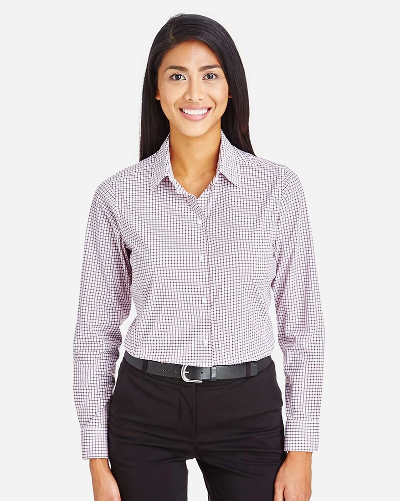 Women's CrownLux Performance® Micro Windowpane Woven Dress Shirt | T-Shirt Time