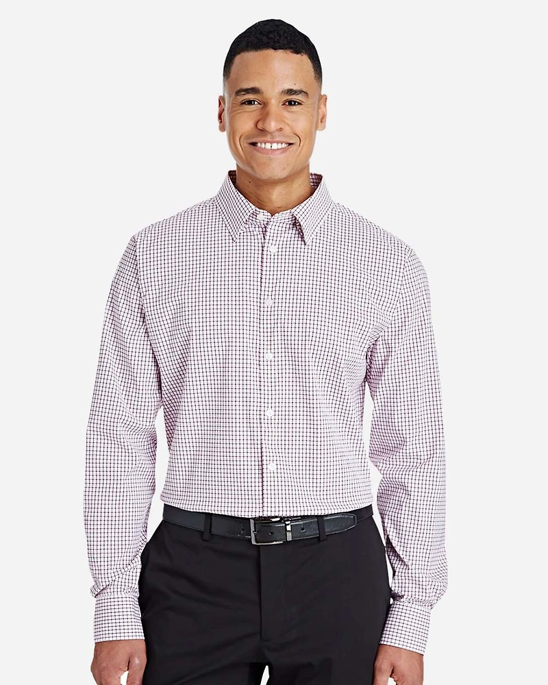 Men's CrownLux Performance® Micro Windowpane Woven Dress Shirt | T-Shirt Time